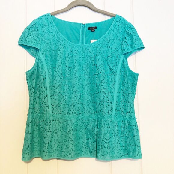 Ann Taylor Structured Peplum Blouse Capped Sleeves Size 16 NWT Turquoise Blue - Picture 1 of 11